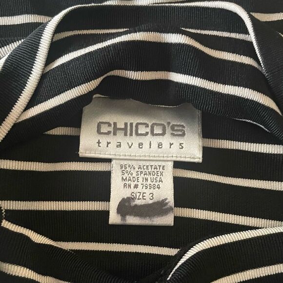 Chico's Travelers Black White Stripe Pullover LS Turtleneck Women's Size XL - Picture 4 of 6